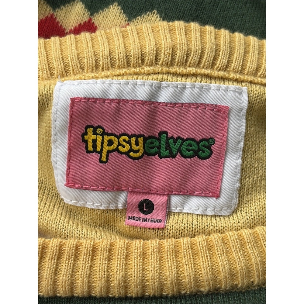 Tipsy Elves CHICAGO Skyline Pizza Ugly Christmas Holiday Crewneck Sweater Large - Picture 5 of 6